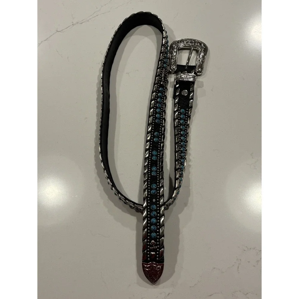 Kippys Black Leather Belt - Turquoise and Silver